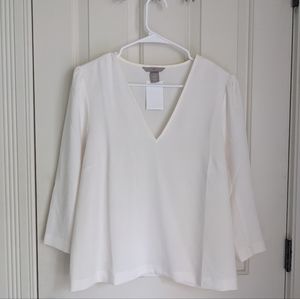 H&M White V-Neck Blouse Size M